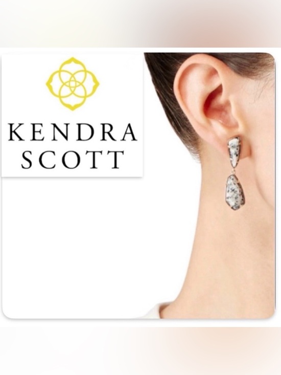 Kendra Scott Jewelry - NWT [Kendra Scott] Traci Geometric Dangle Gray Granite Earrings Gold Plated